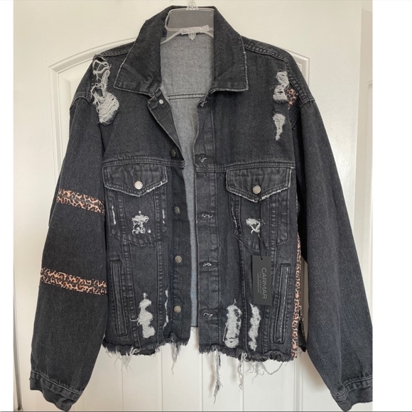 HOST PICK LF carmar oversized denim jacket cheetah zipper - Picture 2 of 3